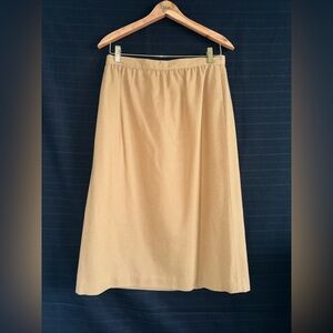 Bretton Place womens Vintage tan wool skirt lined midi length USA made Size 14
